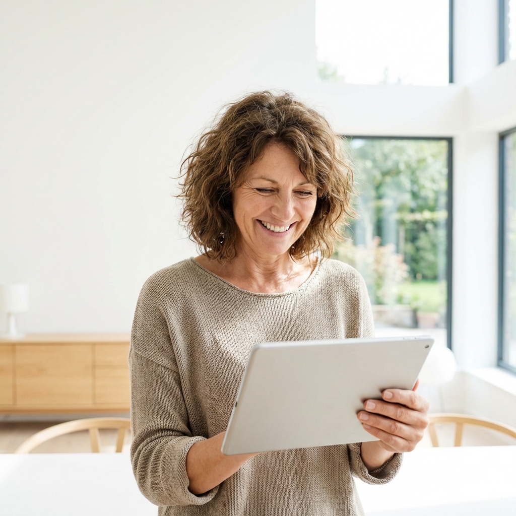 Active senior using tablet